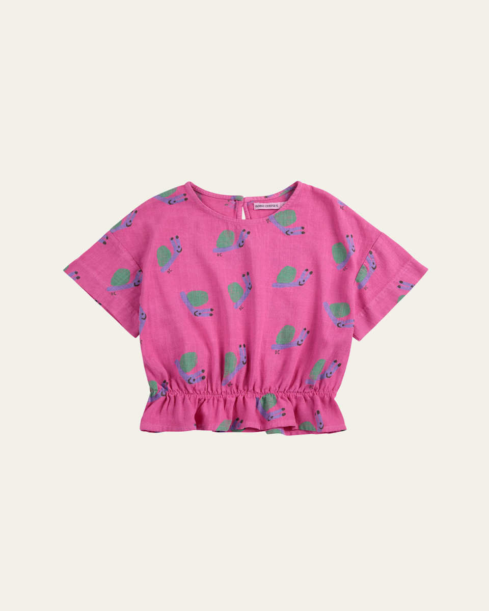Girl's Funny Snail Woven Blouse, Size